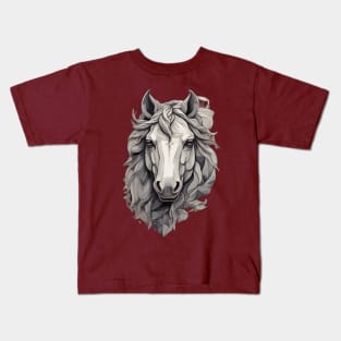 Horse Head with Mane in Grey Kids T-Shirt